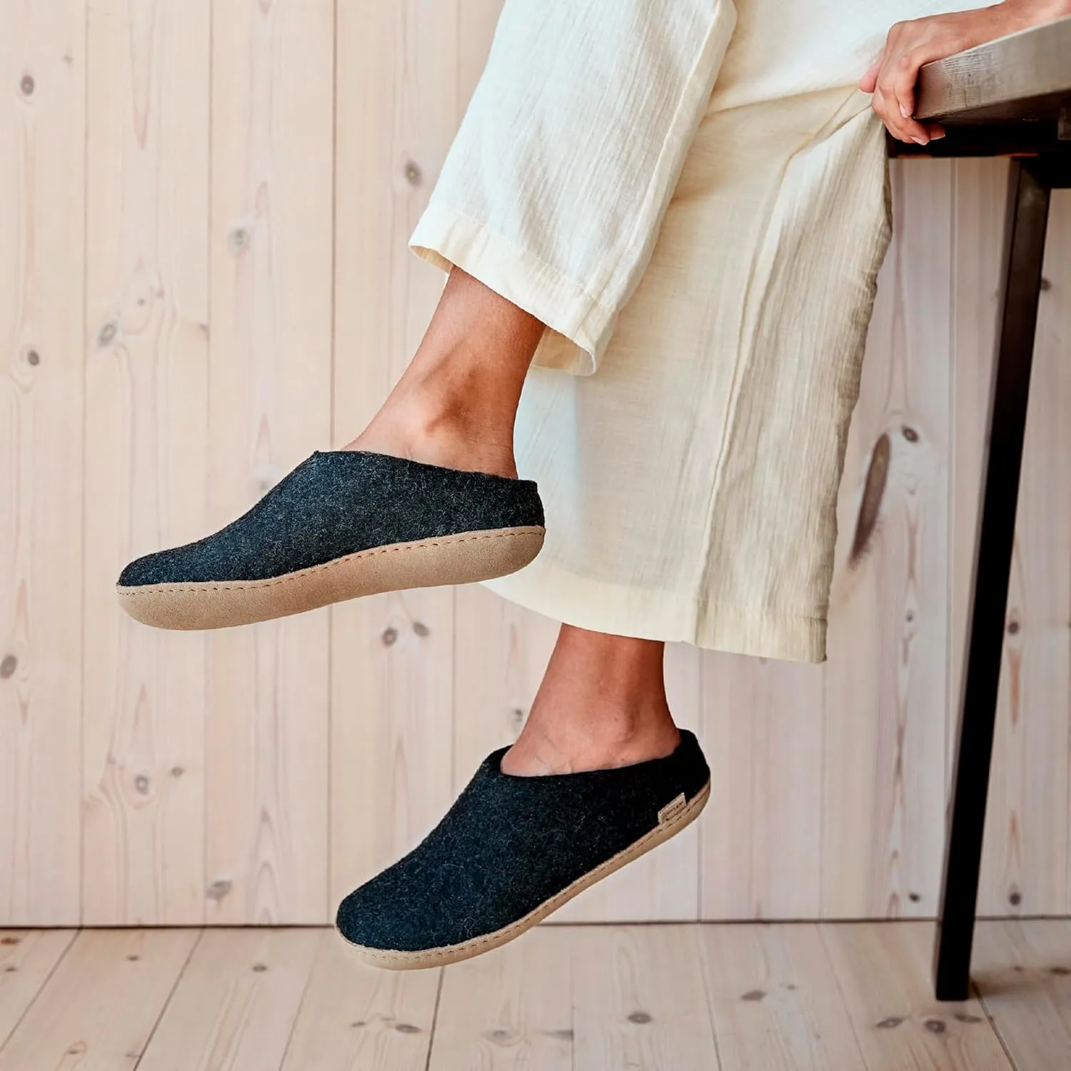 Glerups 100% Gotland Sheep Wool Slipper with leather sole - Unisex Slip-on