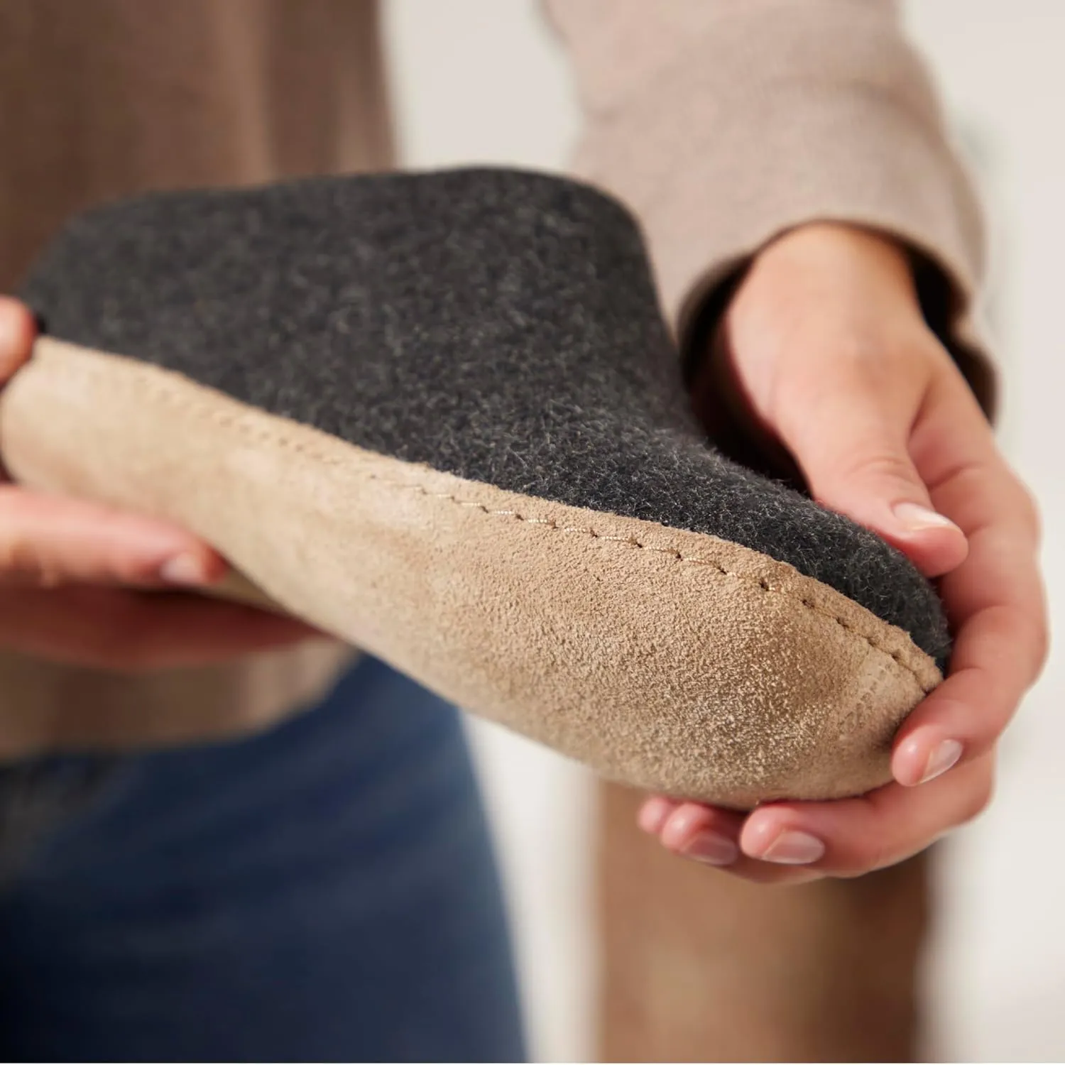 Glerups 100% Gotland Sheep Wool Slipper with leather sole - Unisex Slip-on