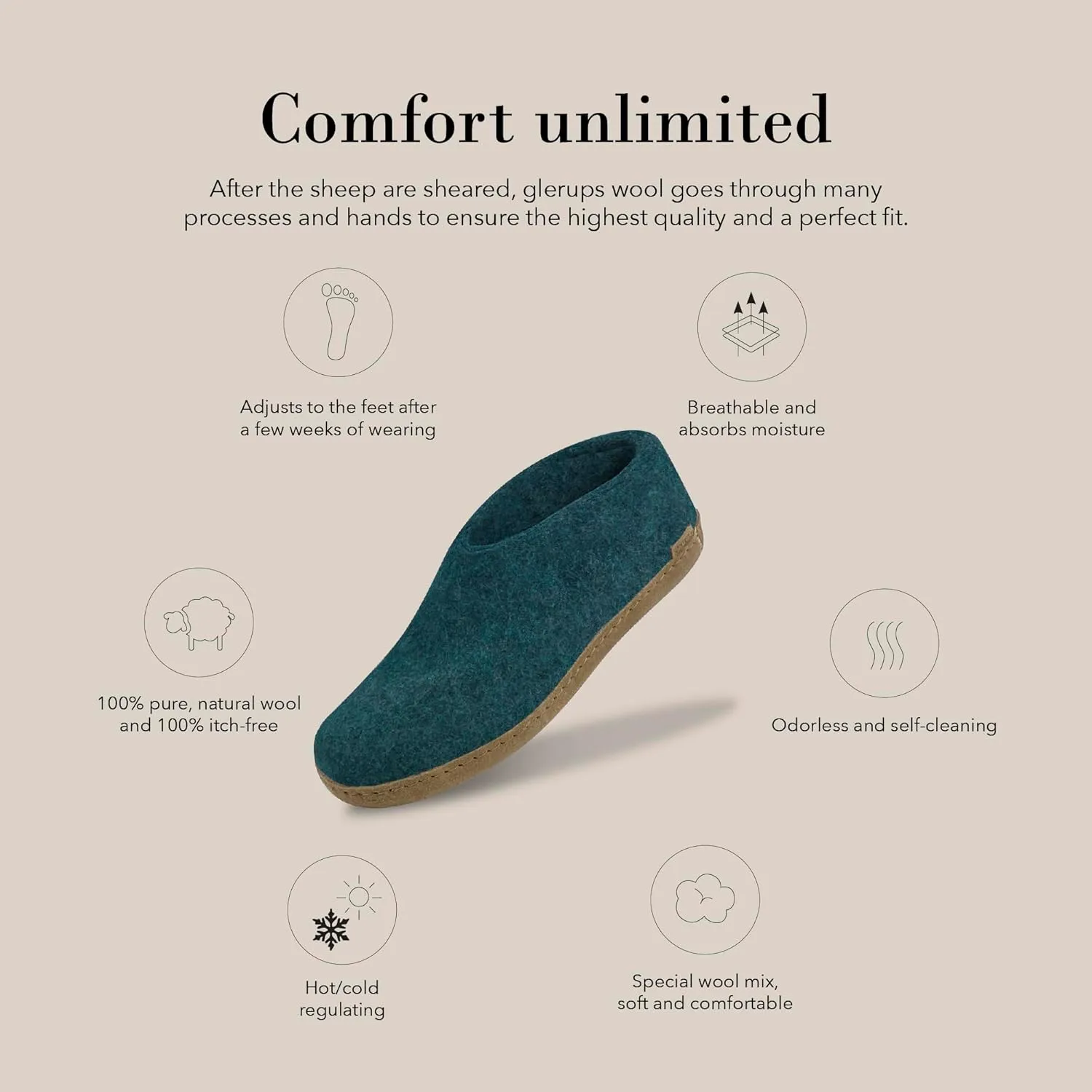 Glerups 100% high quality wool mix Boot Slipper with leather sole - Unisex