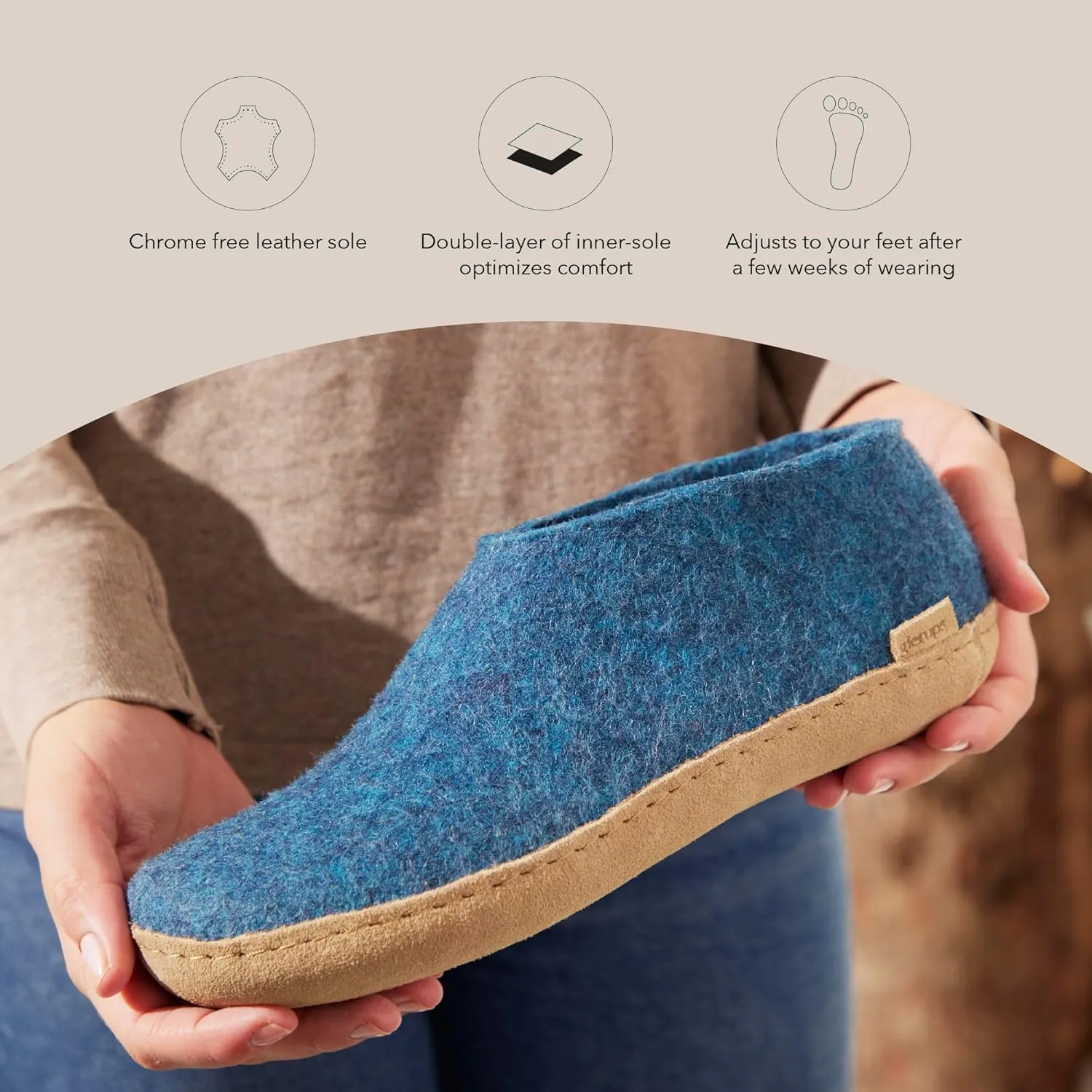 Glerups 100% high quality wool mix Boot Slipper with leather sole - Unisex