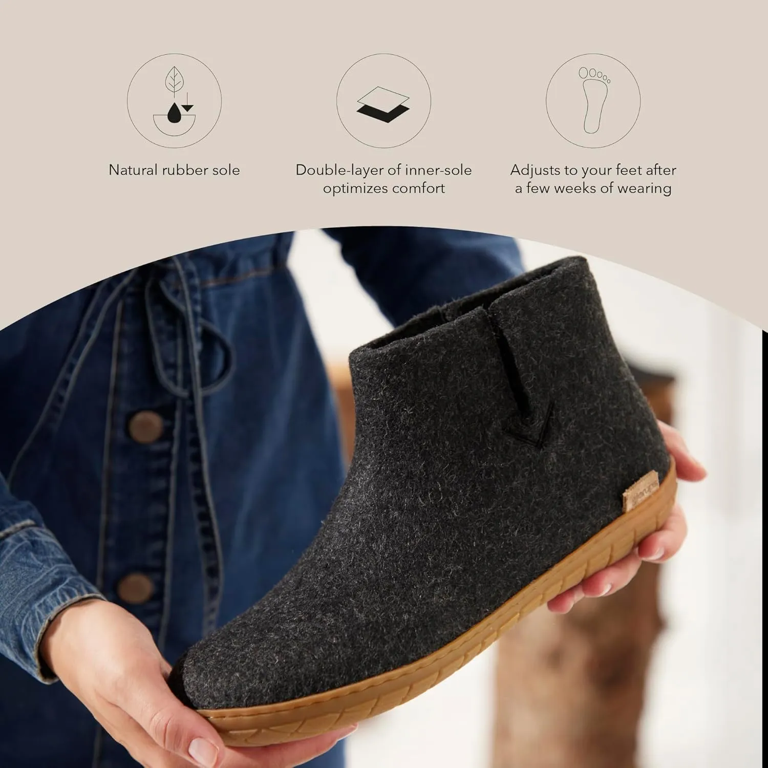 Glerups 100% high quality wool mix Boot Slipper with rubber sole - Unisex