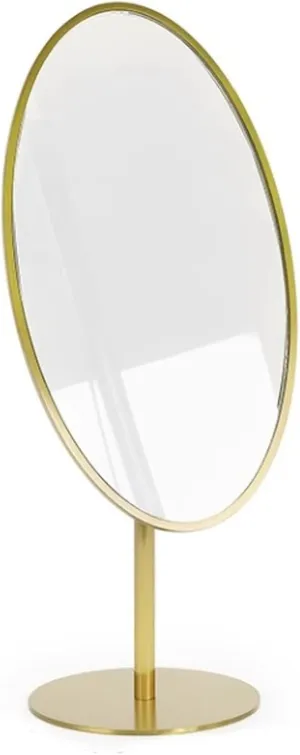 Gold Brushed Metal Makeup Mirror – HD 180° Swivel Countertop Vanity Mirror for Jewellery Store & Bedroom, Non-Slip Base,B