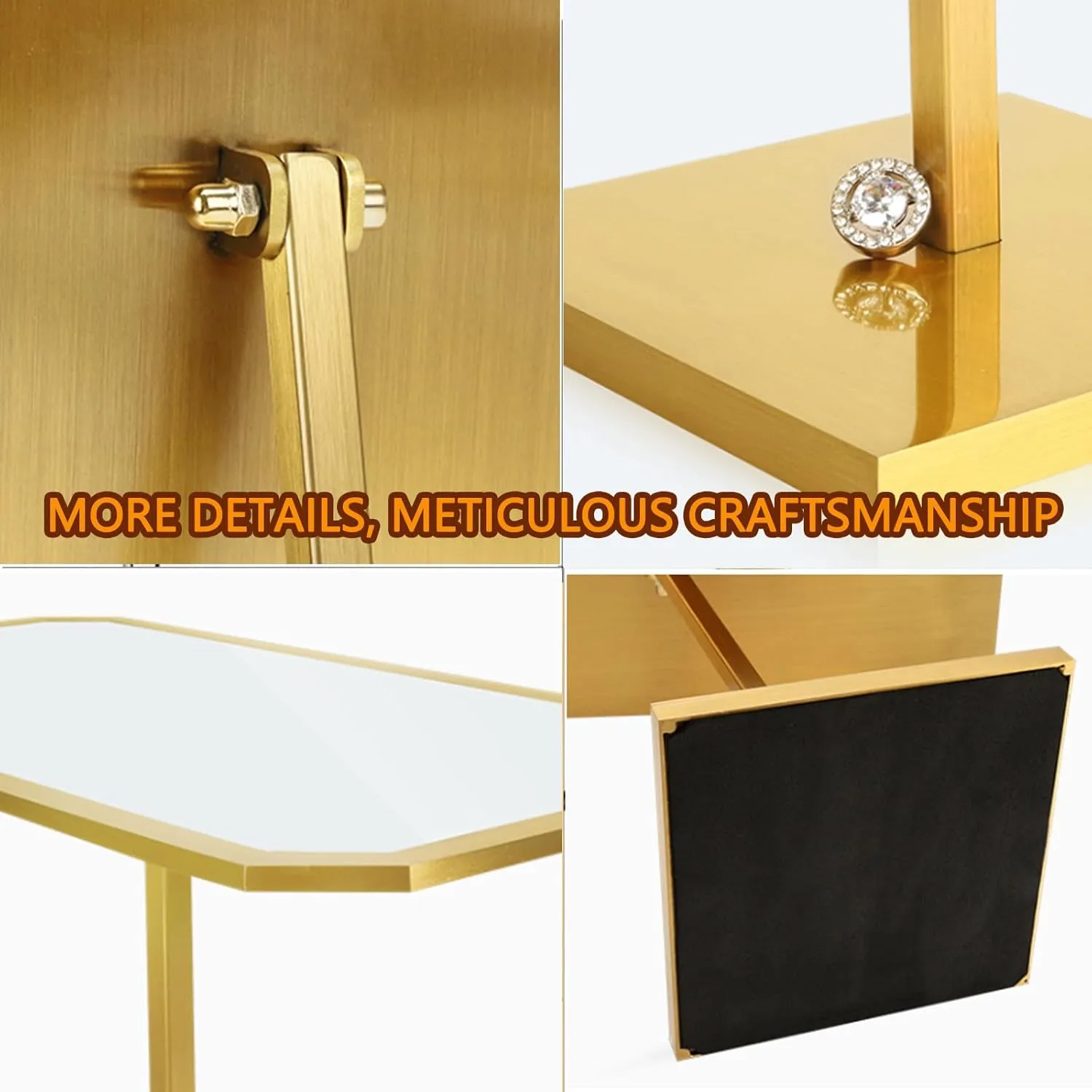 Gold Brushed Metal Makeup Mirror – HD 180° Swivel Countertop Vanity Mirror for Jewellery Store & Bedroom, Non-Slip Base,B