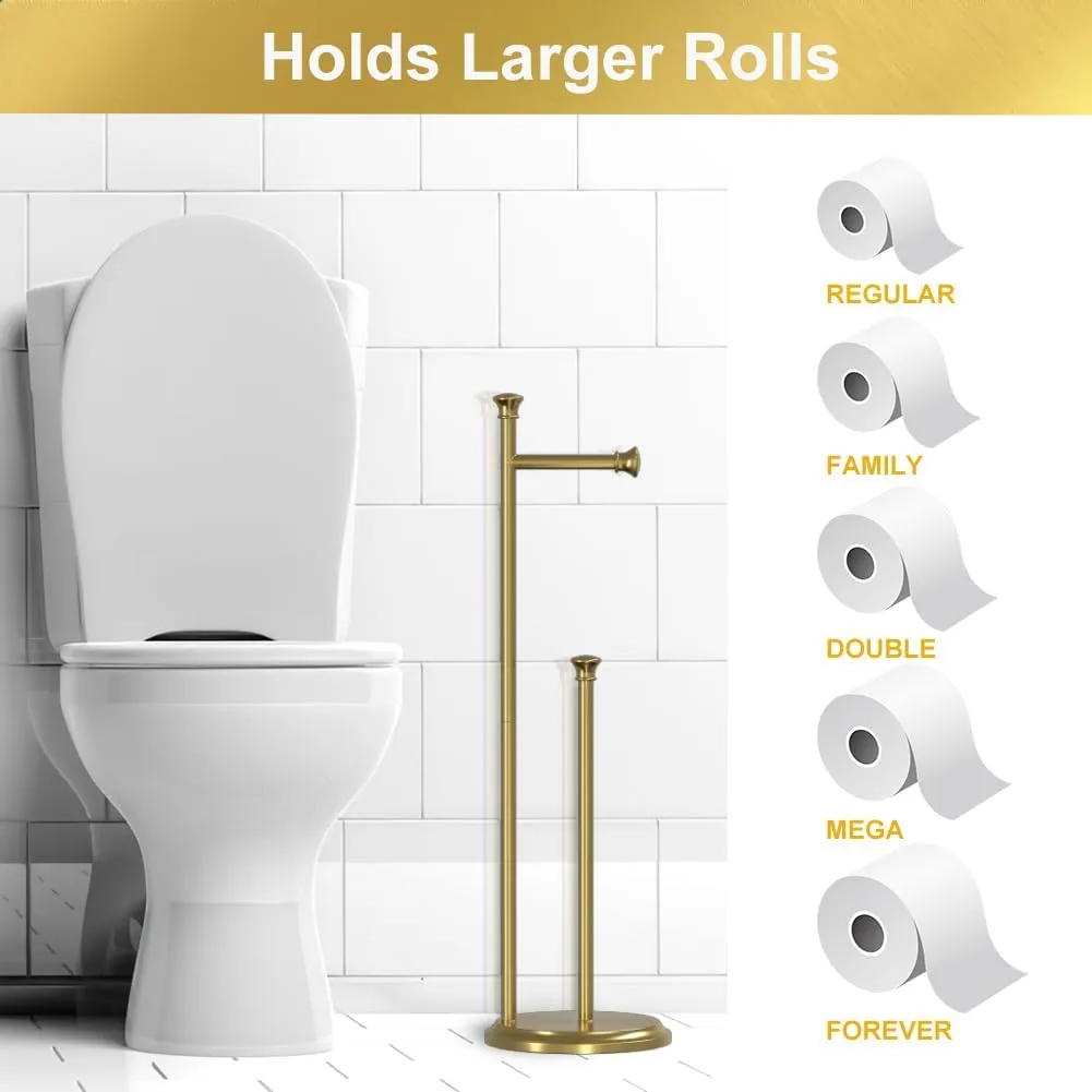 Gold Toilet Paper Holder Free Standing Holds 5 Rolls Toilet Paper Holder for Mega Rolls with Heavy Weighted Base