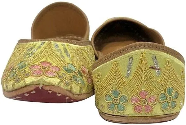 Gold Zari Punjabi Jutti for Women's Soft Flat Ethnic Handmade Girls Juti Traditional Jooti Wedding Indian Shoes