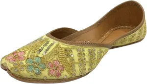 Gold Zari Punjabi Jutti for Women's Soft Flat Ethnic Handmade Girls Juti Traditional Jooti Wedding Indian Shoes