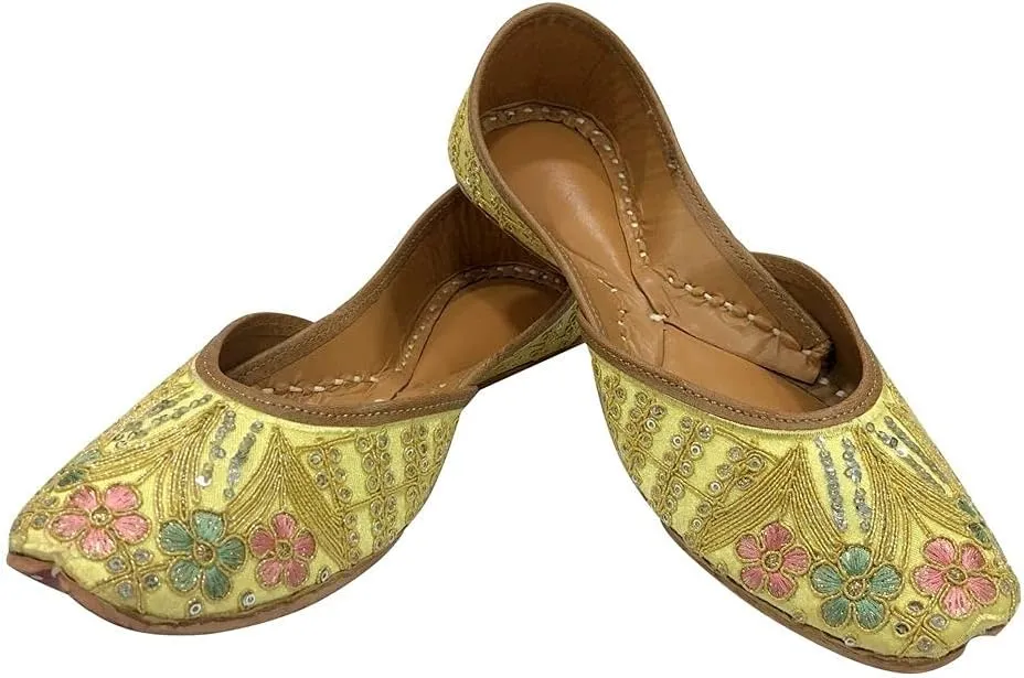 Gold Zari Punjabi Jutti for Women's Soft Flat Ethnic Handmade Girls Juti Traditional Jooti Wedding Indian Shoes