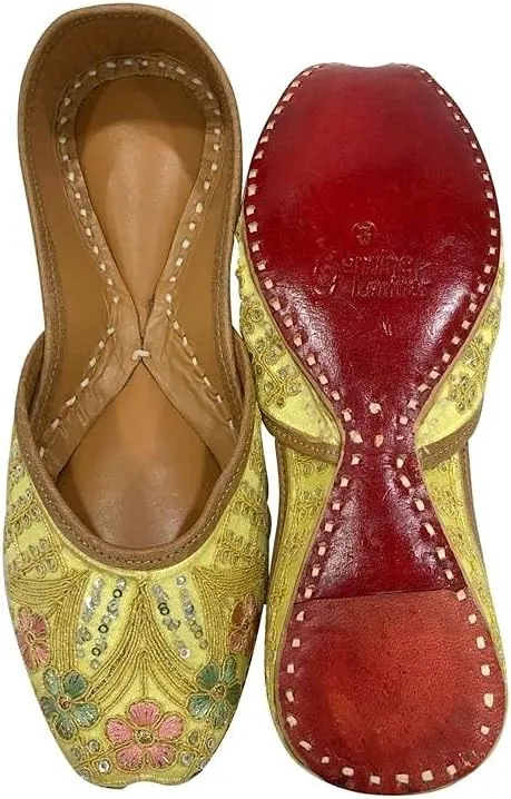 Gold Zari Punjabi Jutti for Women's Soft Flat Ethnic Handmade Girls Juti Traditional Jooti Wedding Indian Shoes