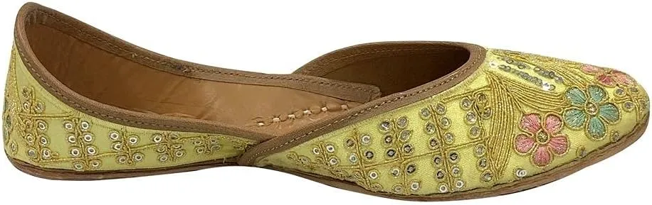 Gold Zari Punjabi Jutti for Women's Soft Flat Ethnic Handmade Girls Juti Traditional Jooti Wedding Indian Shoes