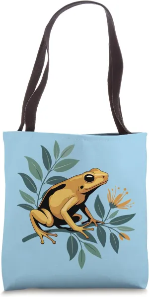 Golden Frog on Blooming Branch Amphibian Nature Art Tote Bag