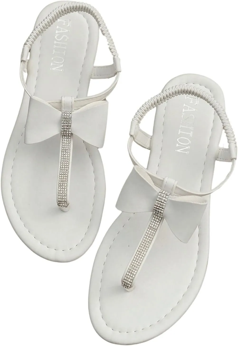 GORGLITTER Women's Bow Flip Flops Dressy T-Strap Thong Summer Flat Sandals Open Toe Rhinestone Slingback Slides