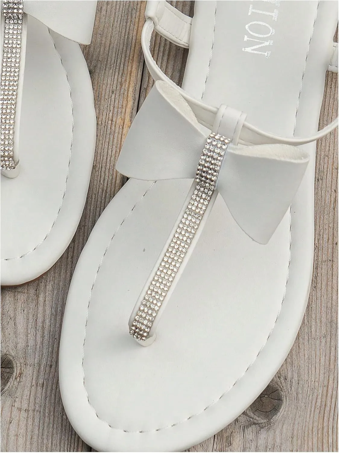 GORGLITTER Women's Bow Flip Flops Dressy T-Strap Thong Summer Flat Sandals Open Toe Rhinestone Slingback Slides