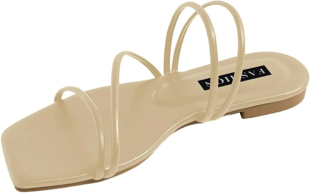 GORGLITTER Women's Strappy Sandals Criss Cross Strap Flat Sandals Open Toe Slides Shoes