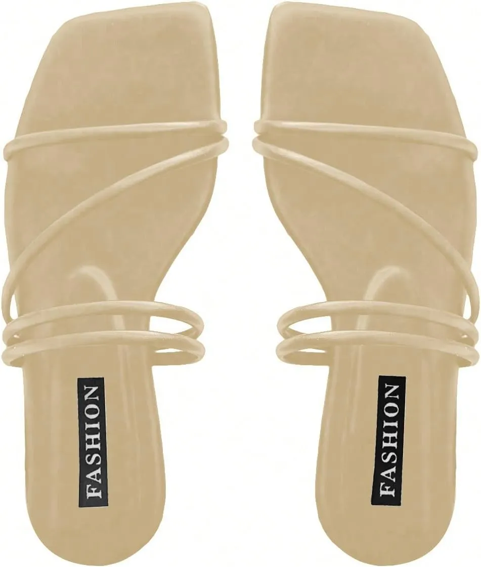 GORGLITTER Women's Strappy Sandals Criss Cross Strap Flat Sandals Open Toe Slides Shoes