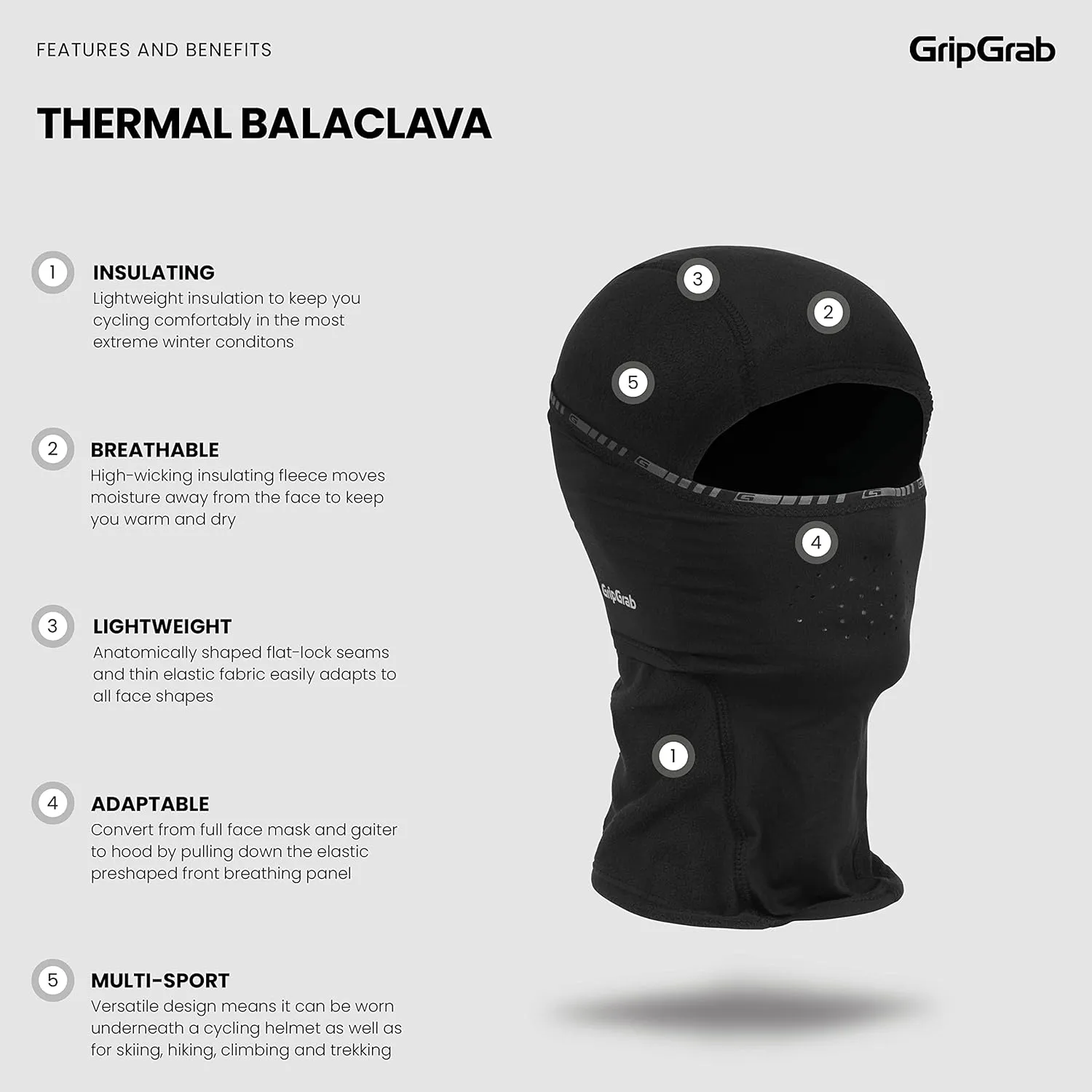 GripGrab Thermal Winter Cycling Balaclava Warm Soft Full Face-Mask Bike Fleece Hat Scarf Headwear for Men Women Kids