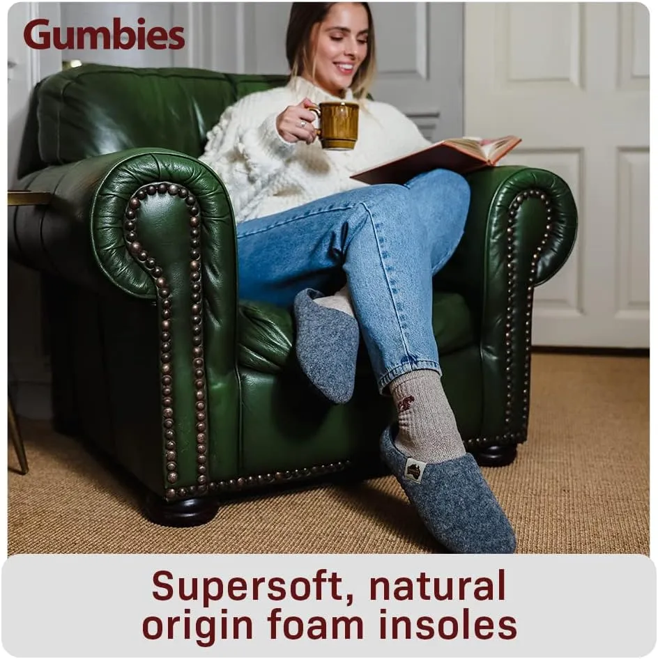 Gumbies Outback Slippers for Indoors and Outdoors, Eco-friendly Felt Uppers, Recycled Rubber Outsoles - Comfort Guaranteed