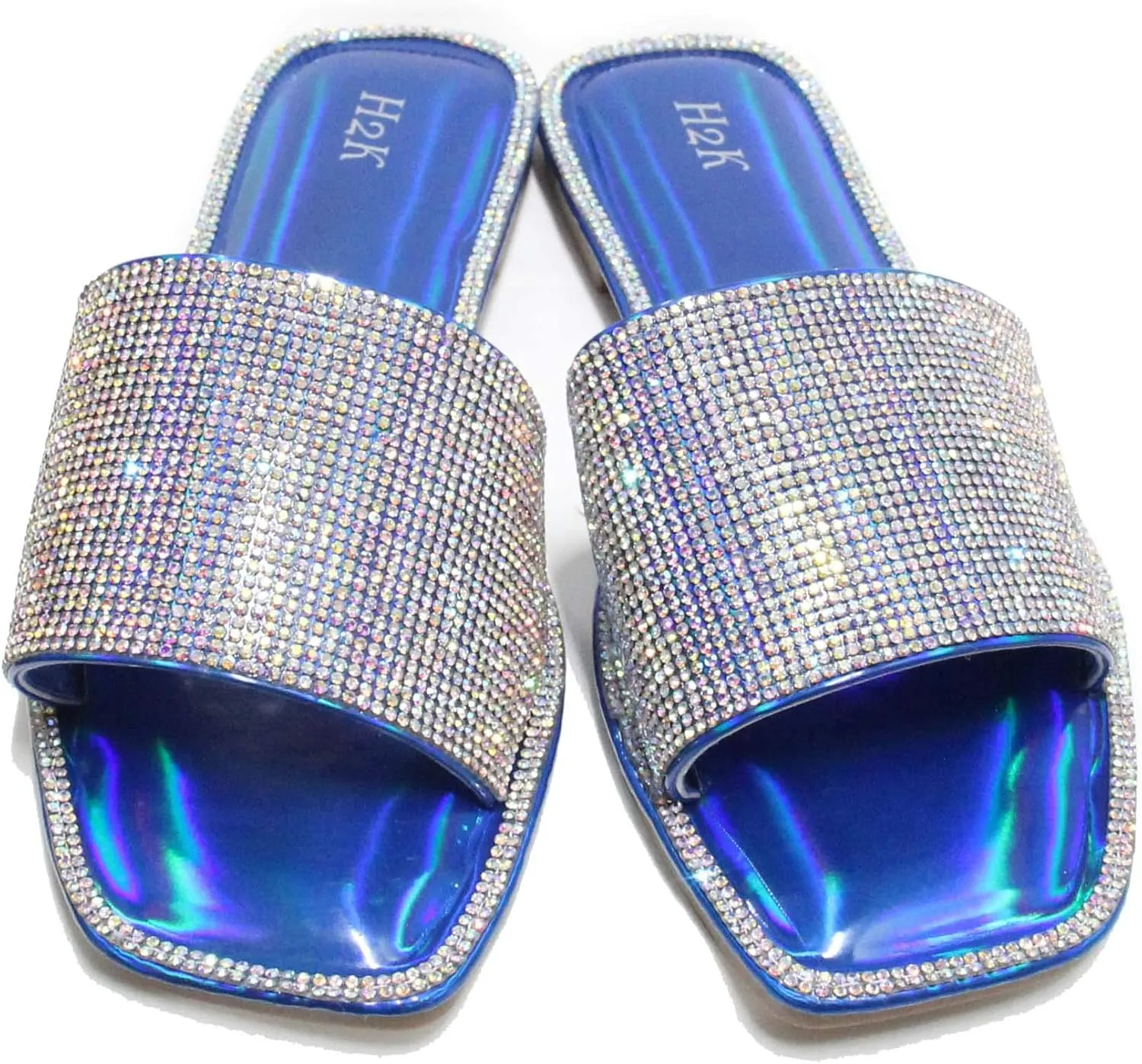 H2K Womens Glitter Bling Fancy Slide Flat Low Wedge Sparkle Sandals Shoes Dream
