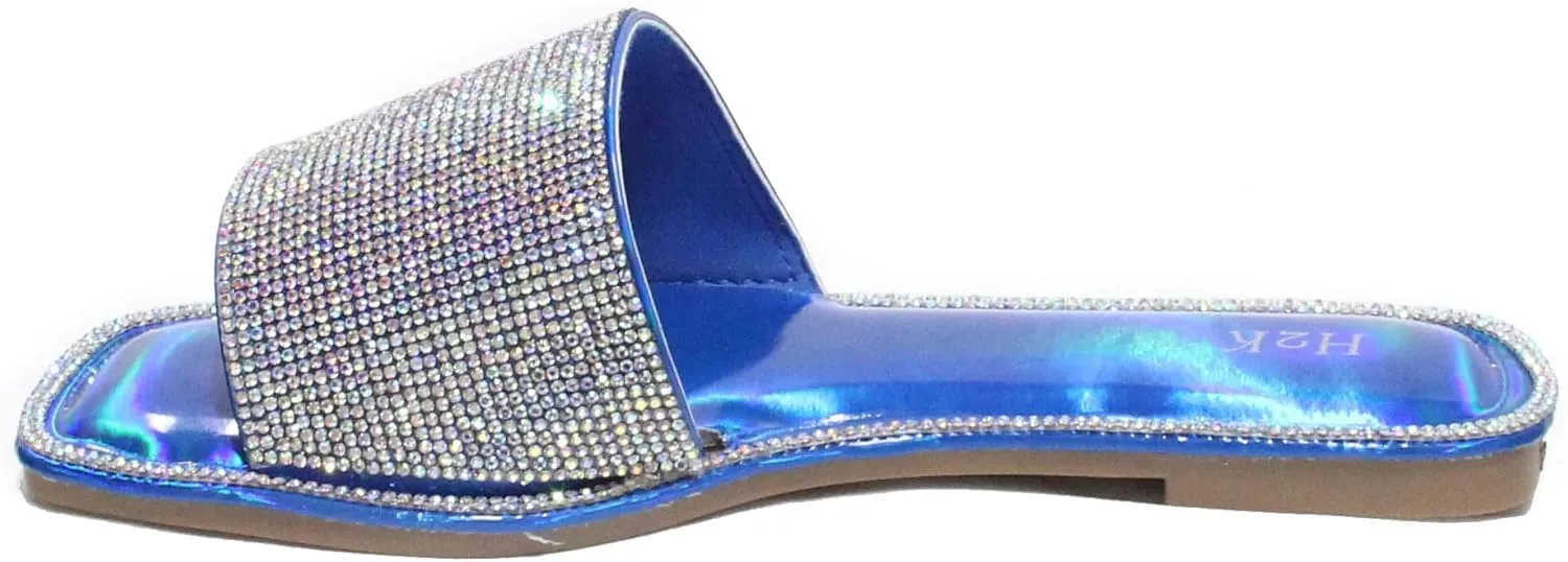 H2K Womens Glitter Bling Fancy Slide Flat Low Wedge Sparkle Sandals Shoes Dream