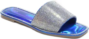H2K Womens Glitter Bling Fancy Slide Flat Low Wedge Sparkle Sandals Shoes Dream