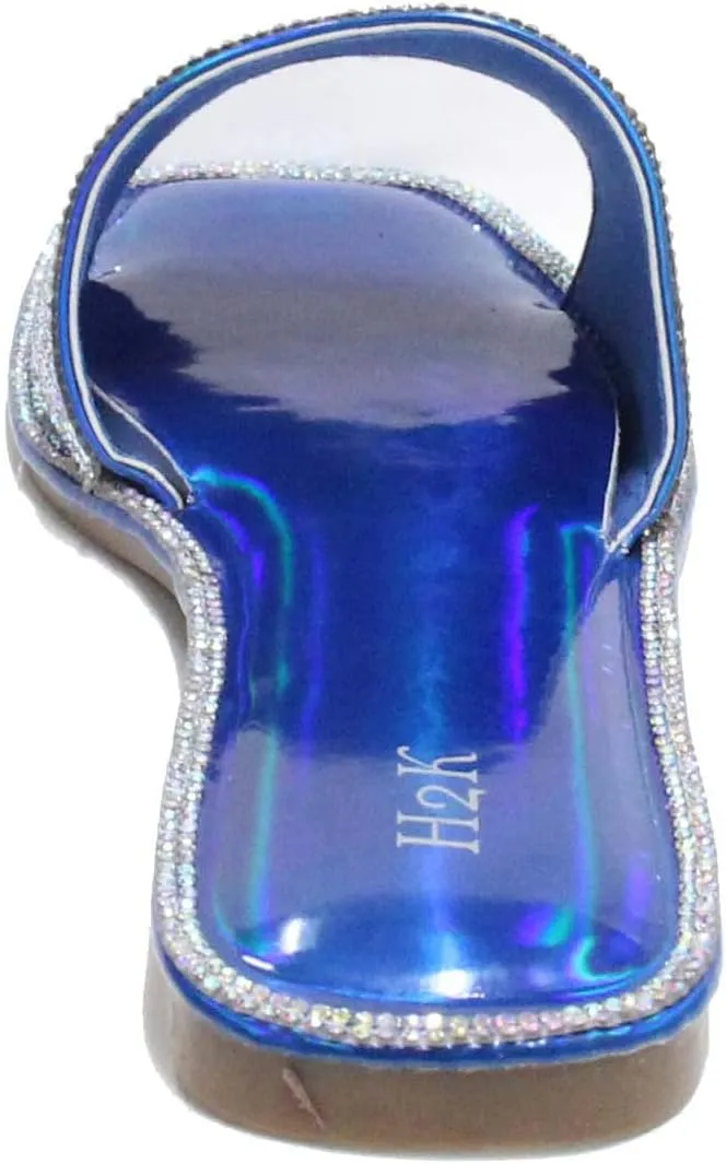 H2K Womens Glitter Bling Fancy Slide Flat Low Wedge Sparkle Sandals Shoes Dream