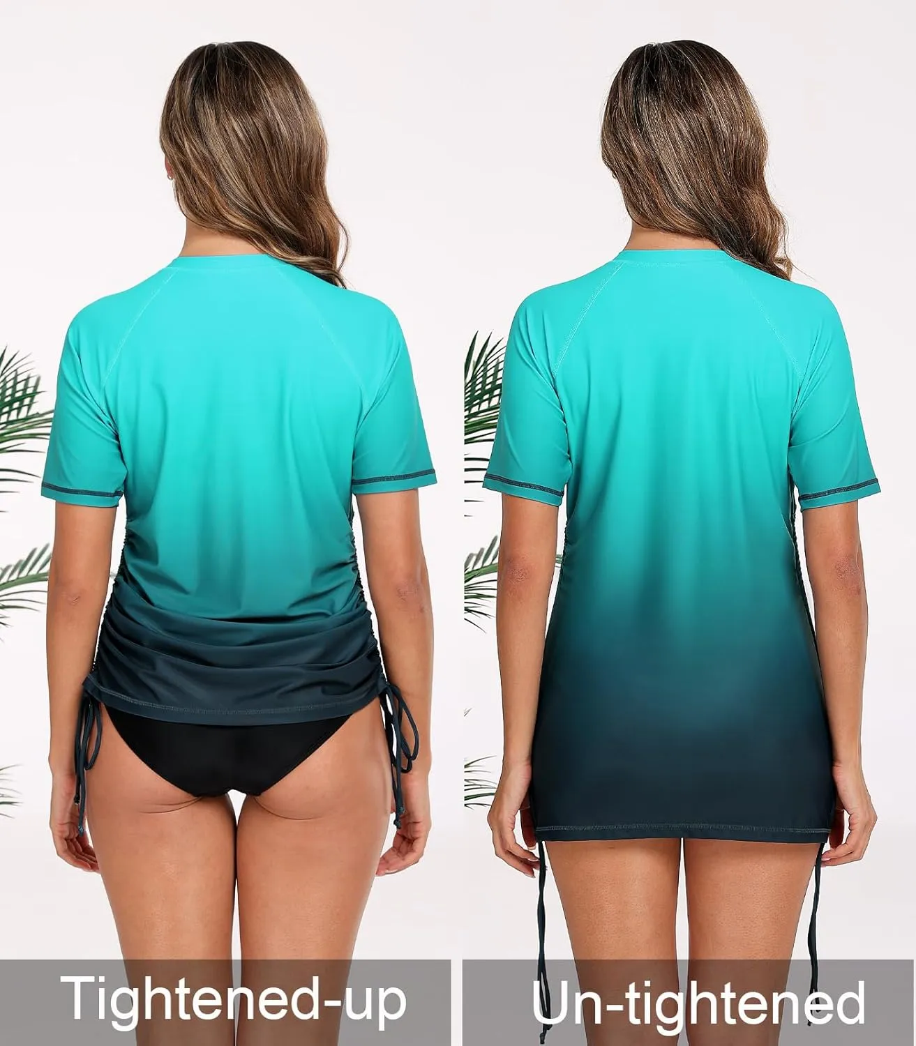 Halcurt Women's Half Zip Short Sleeve Rash Guard Swim Top with Bra Drawstring Adjustable UPF50  Swimsuit