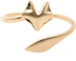 Handcrafted Brushed Metal Sleek Fox Head Ring