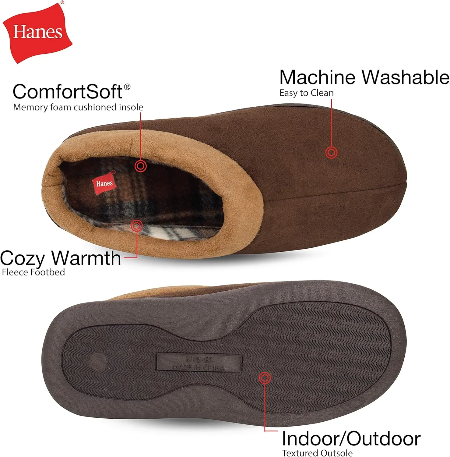 Hanes Men's Memory Foam Indoor Outdoor Microsuede Clog Slipper Shoe with Fresh Iq