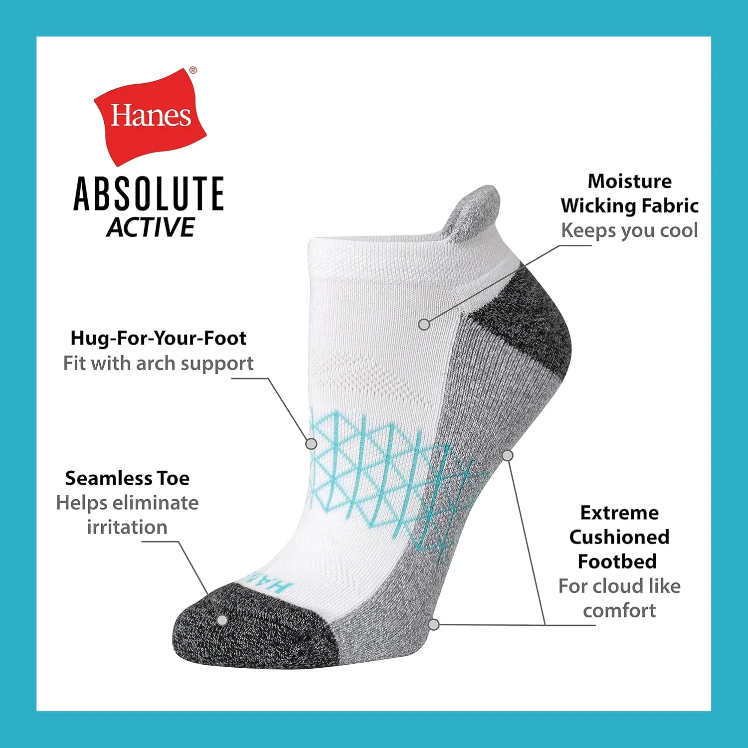 Hanes Women's Cushioned No Show Tab Socks, Absolute Active No Show Socks for Women, 4-pairs