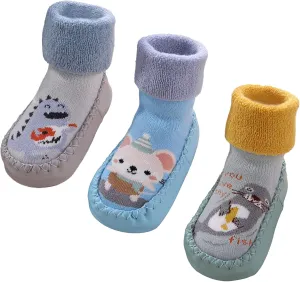 Happy Cherry 3 Pairs Baby Cotton Shoes Socks Anti-slip Cartoon Socks