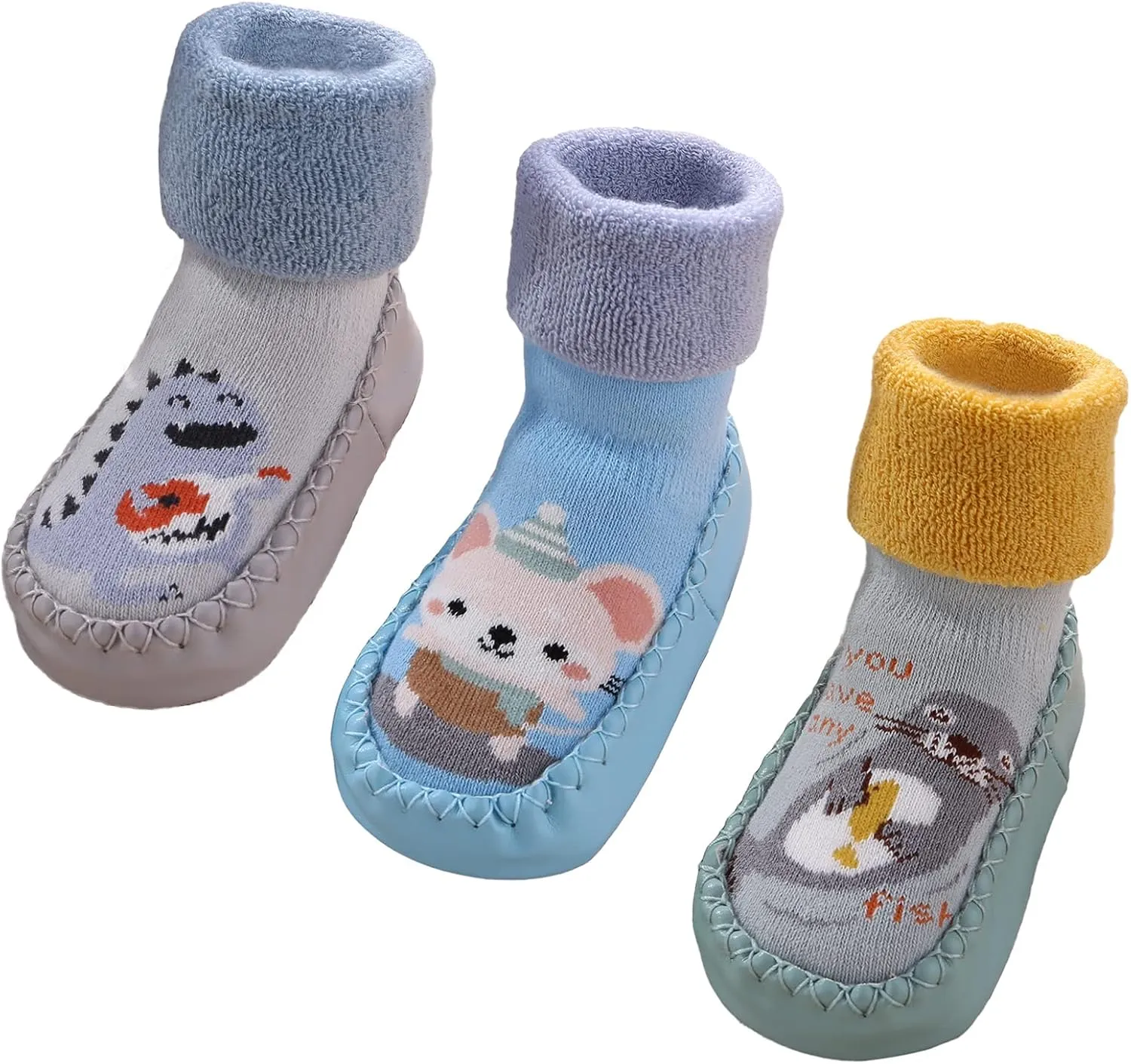 Happy Cherry 3 Pairs Baby Cotton Shoes Socks Anti-slip Cartoon Socks