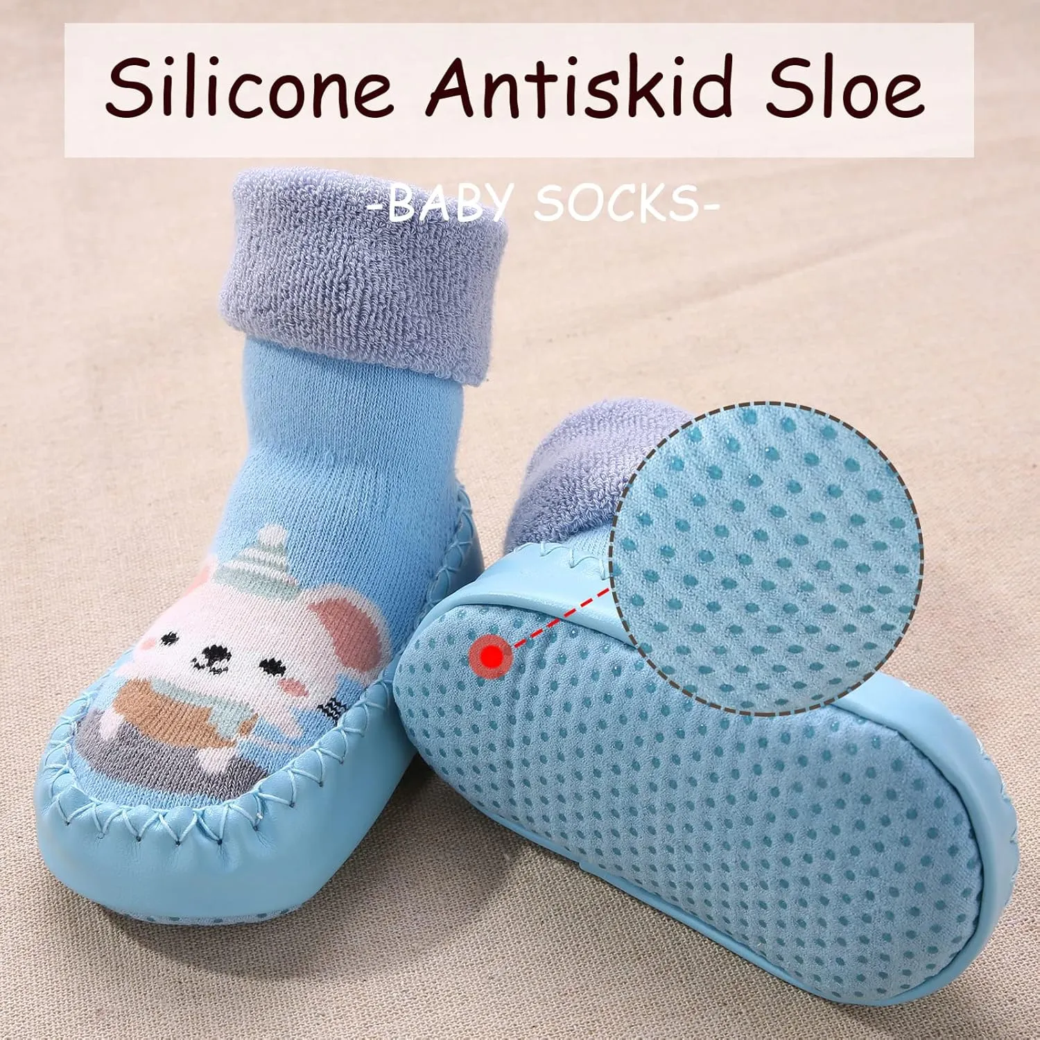Happy Cherry 3 Pairs Baby Cotton Shoes Socks Anti-slip Cartoon Socks