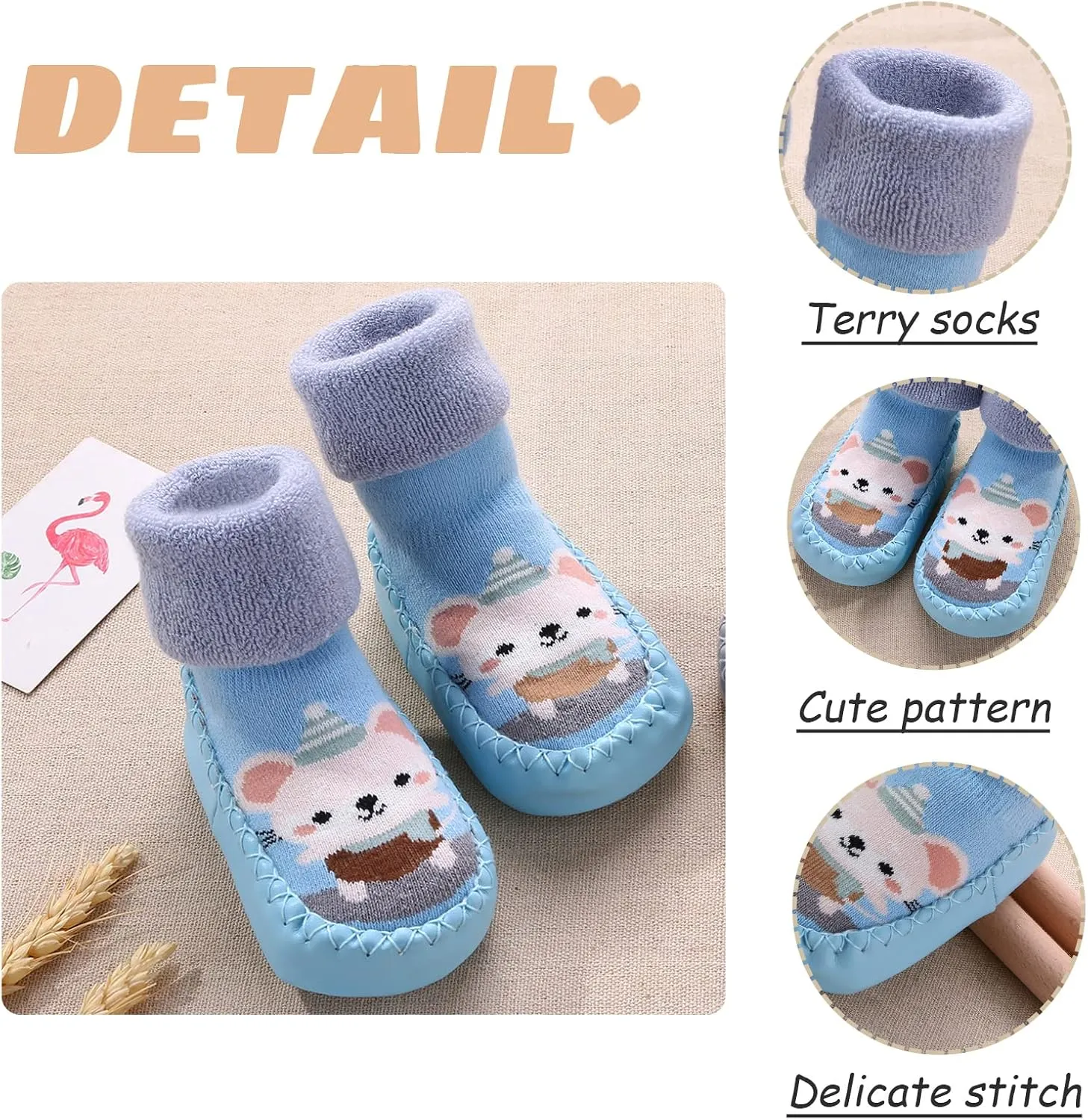 Happy Cherry 3 Pairs Baby Cotton Shoes Socks Anti-slip Cartoon Socks