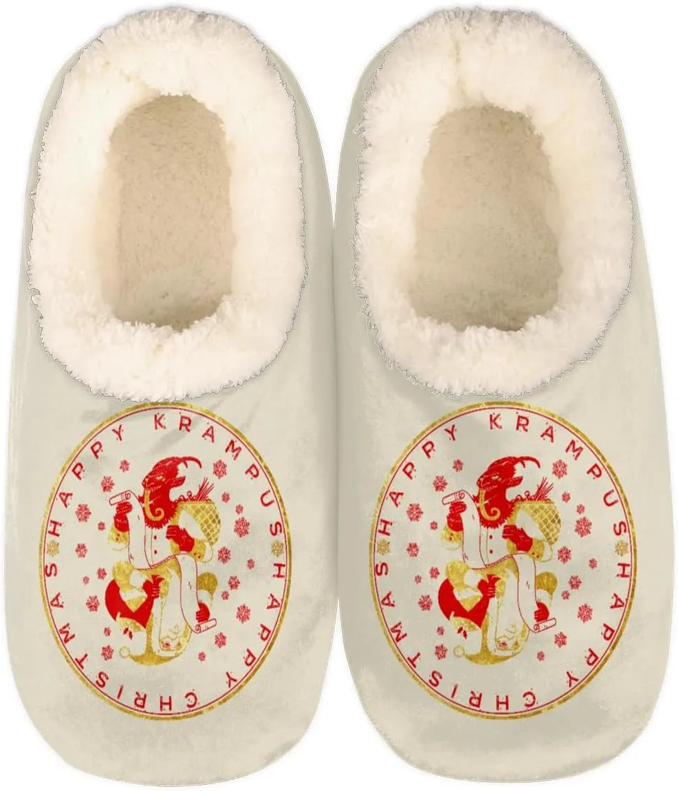 Happy Krampus Home Slippers Women Men, Fluffy Slippers, Warm Fleece Lined Shoes Cozy Plush Non-Slip House Slippers for Indoor and Outdoor,XXL
