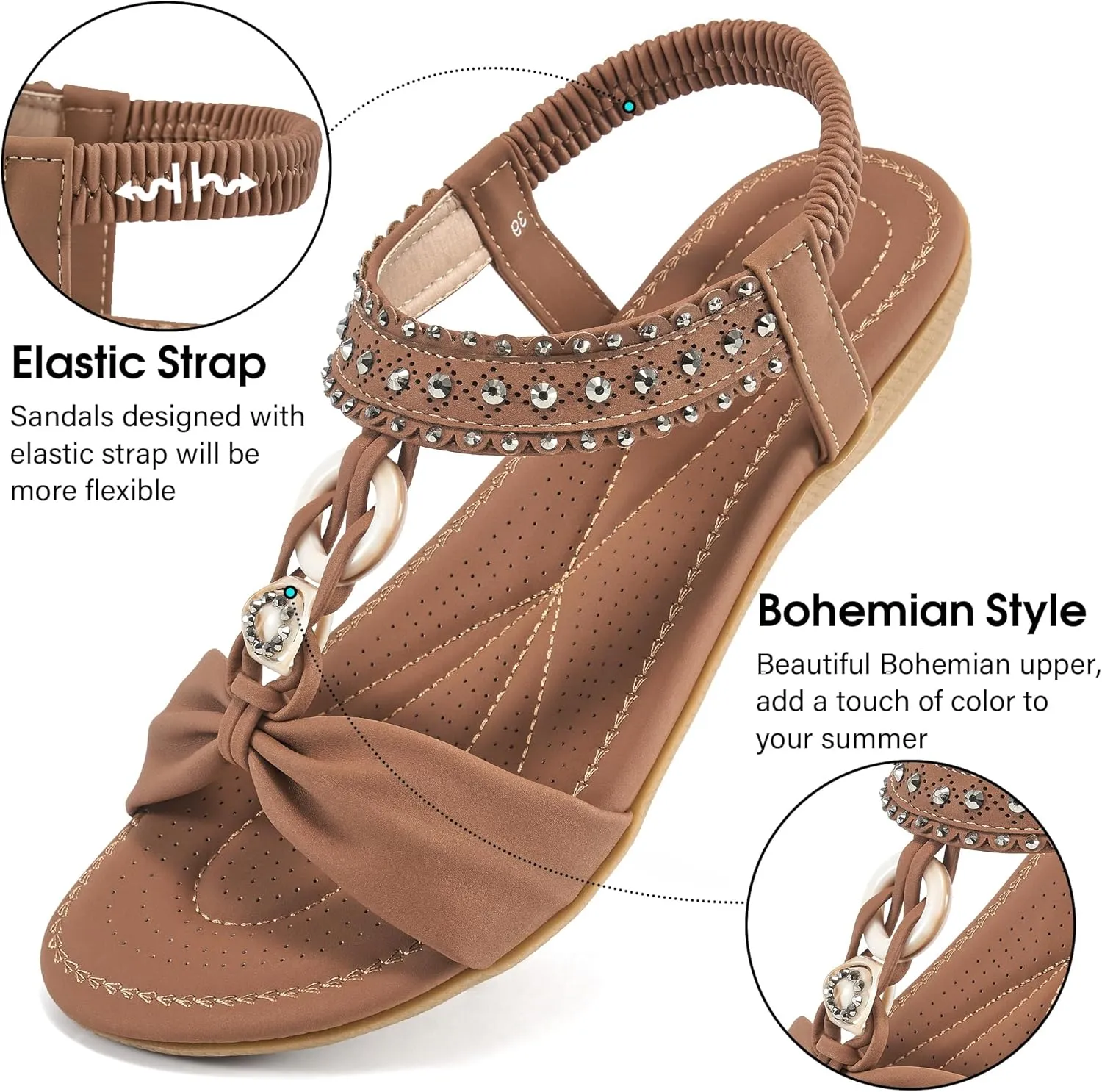 HARENCE Womens Sandals Dressy Flat: Comfortable Elastic Strap Flats Shoes Casual Summer Slip on Sandal for Beach