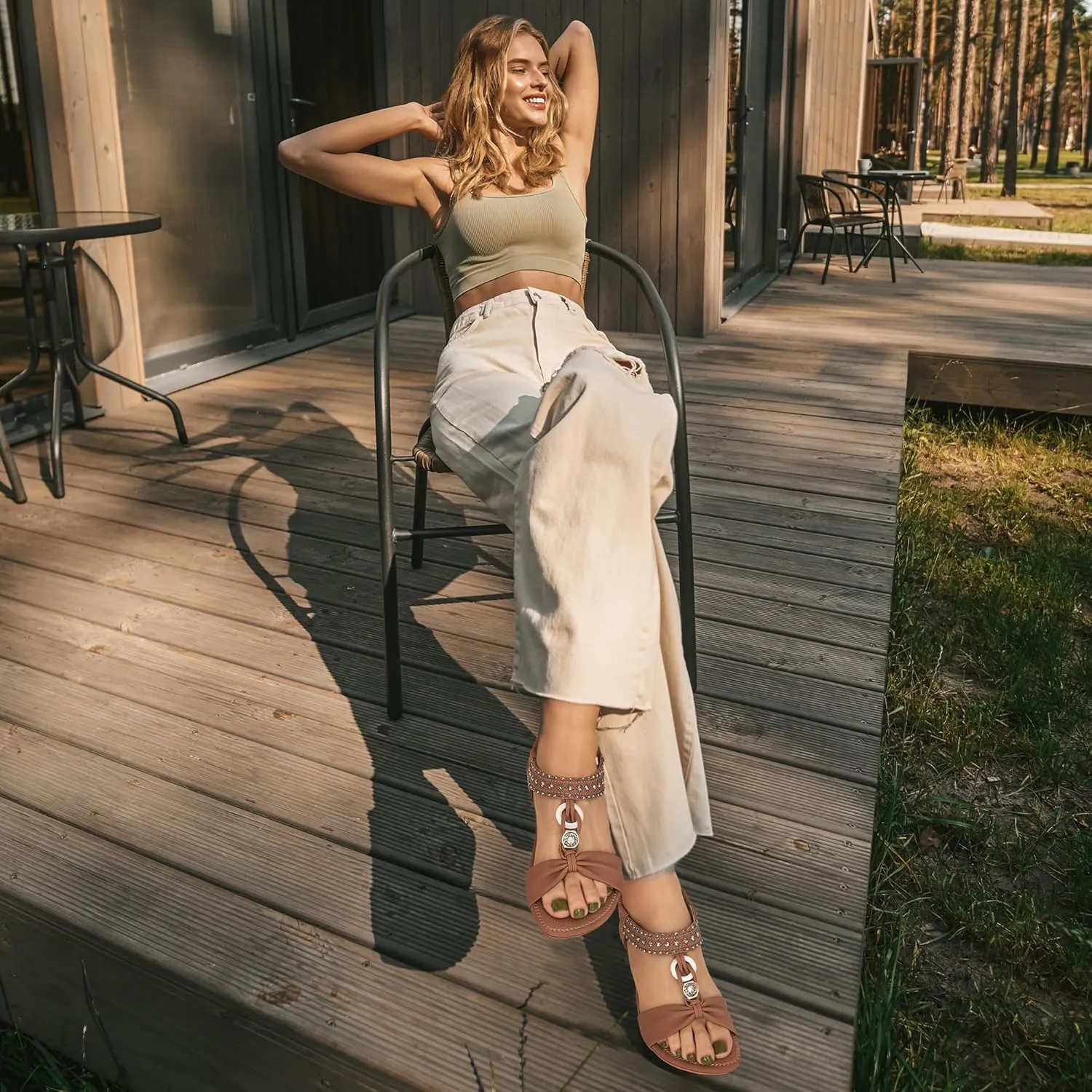 HARENCE Womens Sandals Dressy Flat: Comfortable Elastic Strap Flats Shoes Casual Summer Slip on Sandal for Beach