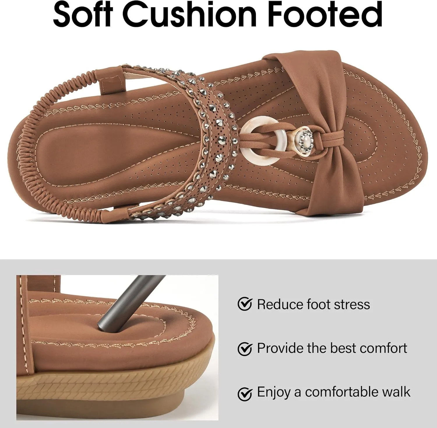 HARENCE Womens Sandals Dressy Flat: Comfortable Elastic Strap Flats Shoes Casual Summer Slip on Sandal for Beach