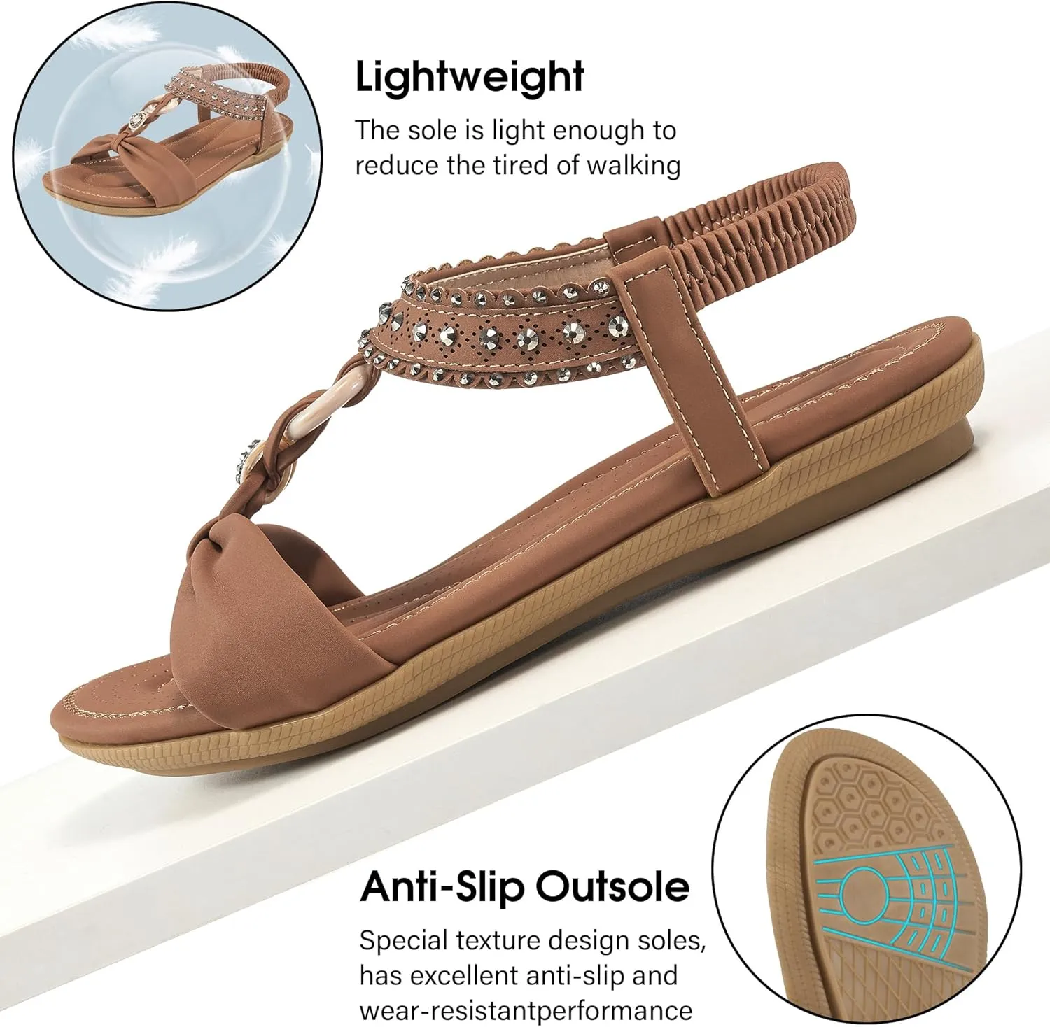 HARENCE Womens Sandals Dressy Flat: Comfortable Elastic Strap Flats Shoes Casual Summer Slip on Sandal for Beach