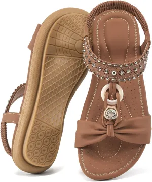 HARENCE Womens Sandals Dressy Flat: Comfortable Elastic Strap Flats Shoes Casual Summer Slip on Sandal for Beach