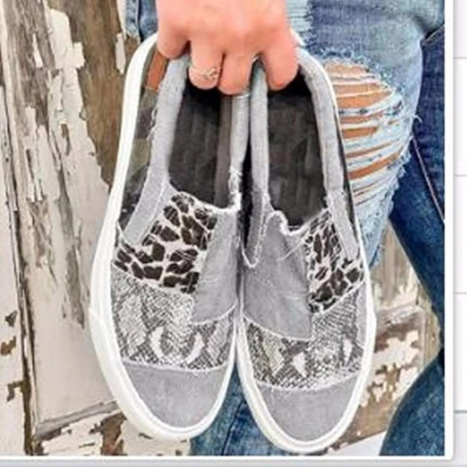 Hbeylia Platform Fashion Sneakers For Women Leopard Design Casual Low Top Canvas Shoes Trendy Chunky Bottom Heels Slip On Flats Loafers Driving Walking Shoes For Ladies