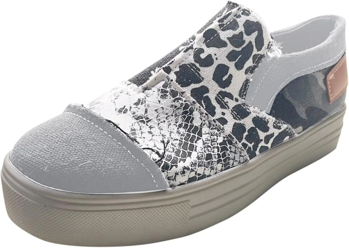 Hbeylia Platform Fashion Sneakers For Women Leopard Design Casual Low Top Canvas Shoes Trendy Chunky Bottom Heels Slip On Flats Loafers Driving Walking Shoes For Ladies