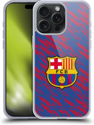 Head Case Designs Officially Licensed FC Barcelona Glitch Crest Patterns Soft Gel Case Compatible with Apple iPhone 15 Pro Max