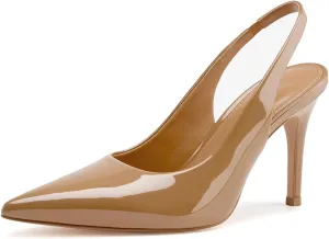 heelchic Slingback Heels for Women Pointed Toe Stiletto Heel Closed Toe Pumps Slip on High Heels 2.95 inch Dress Pumps