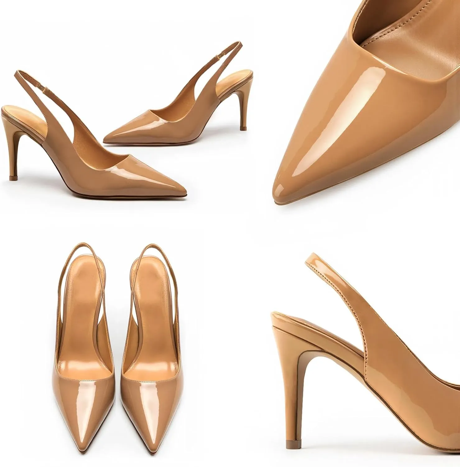 heelchic Slingback Heels for Women Pointed Toe Stiletto Heel Closed Toe Pumps Slip on High Heels 2.95 inch Dress Pumps