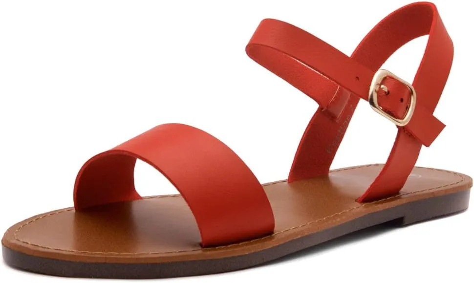 Herstyle Keetton Women's Flat Sandals Open Toe Ladies Dressy Sandals Black White Cognac Flat Sandals Ankle Strap Comfy Casual Sandal for Summer