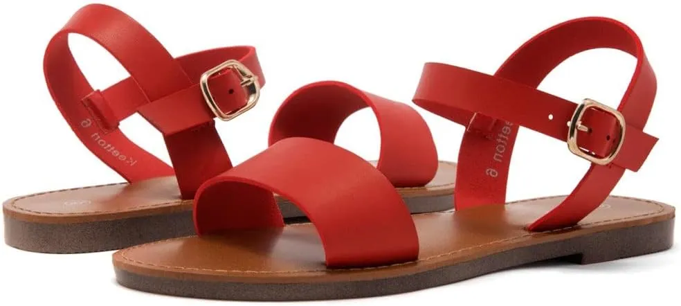 Herstyle Keetton Women's Flat Sandals Open Toe Ladies Dressy Sandals Black White Cognac Flat Sandals Ankle Strap Comfy Casual Sandal for Summer