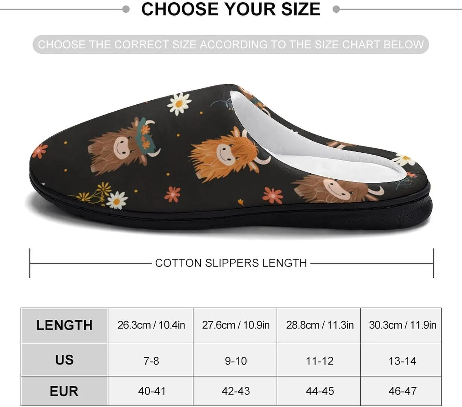 Highland Cow Floral Mens Slippers Casual Slip On Warm House Shoes with Rubber Sole Indoor Outdoor