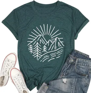Hiking Mountain Tank Tops for Women Funny Pine Tree Sunrise Graphic Workout Tanks Summer Sleeveless Loose Fit Shirts Tops