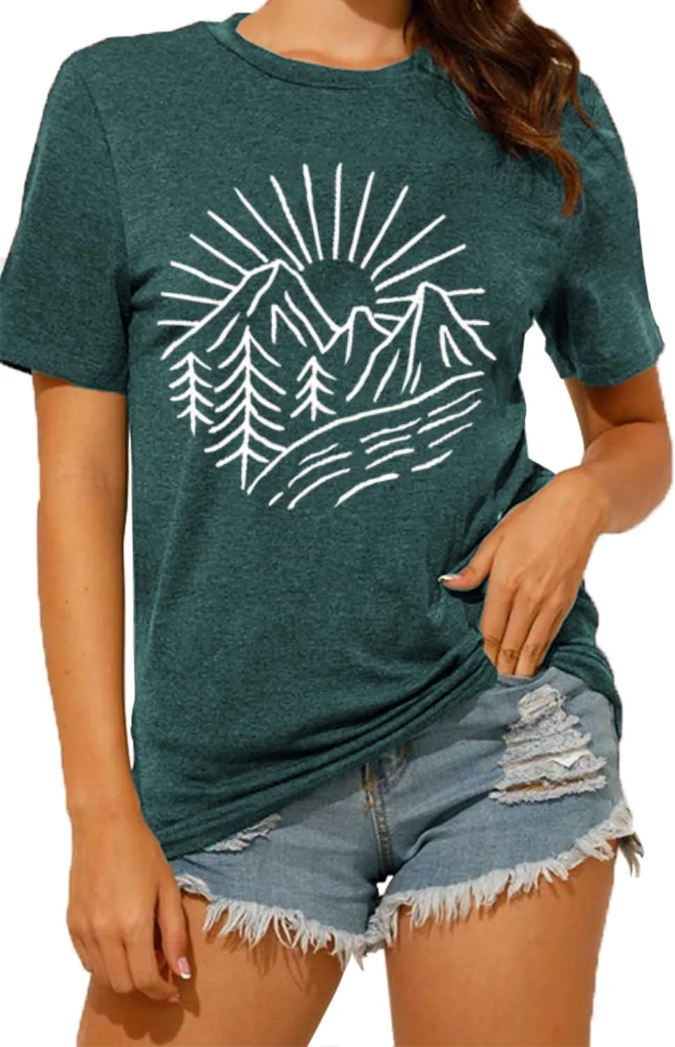 Hiking Mountain Tank Tops for Women Funny Pine Tree Sunrise Graphic Workout Tanks Summer Sleeveless Loose Fit Shirts Tops