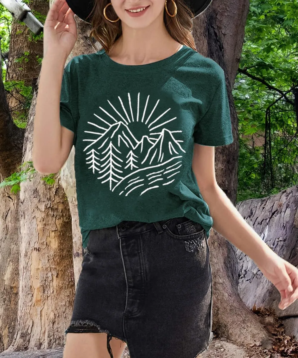 Hiking Mountain Tank Tops for Women Funny Pine Tree Sunrise Graphic Workout Tanks Summer Sleeveless Loose Fit Shirts Tops