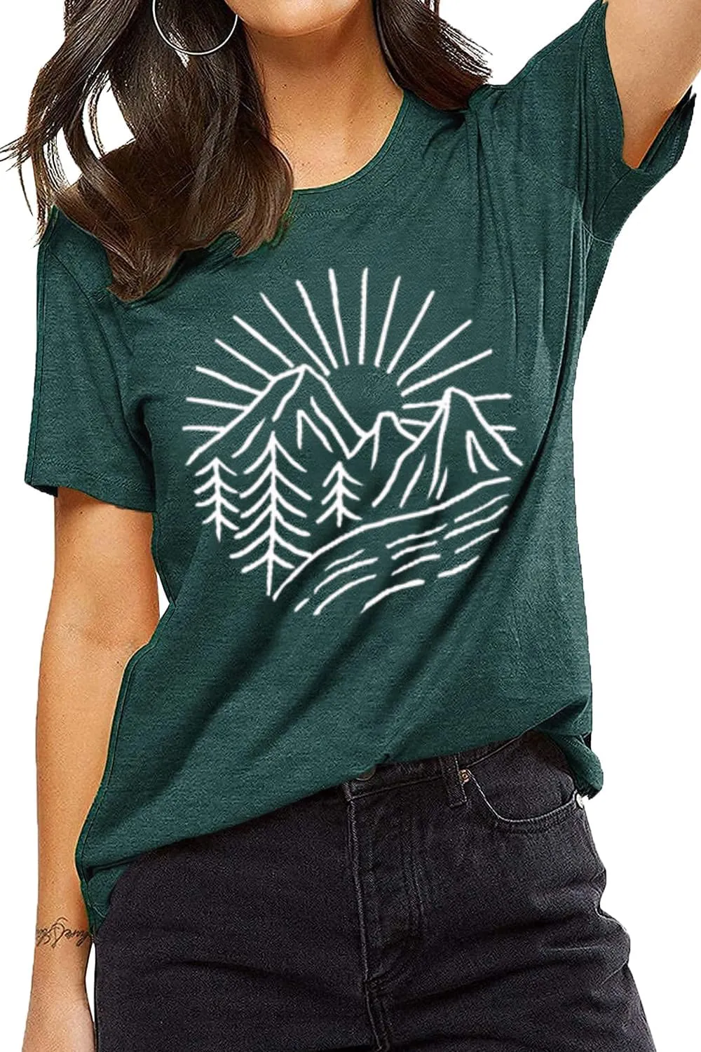 Hiking Mountain Tank Tops for Women Funny Pine Tree Sunrise Graphic Workout Tanks Summer Sleeveless Loose Fit Shirts Tops